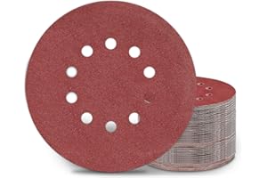 KONGMING Discos de Lija 225 mm 50 Piezas Grano P120 10 Agujeros Papel de Lija Redondas para Lijadora de Cuello Largo Lijadora de Paredes y Techos