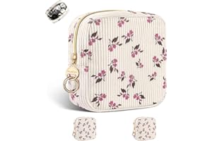 PLAYEXEN Petite Trousse Maquillage Femme Mini Trousse de Toilette Fille Voyage en Velours Côtelé Petit Pochette Maquillages Multifonctionnels Sac Rangement à Cosmétique Idéal Cadeau Anniversaire Noël(Beige)