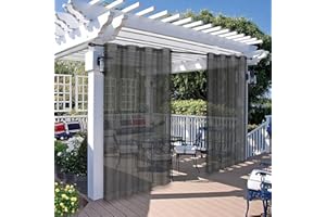 BOYOUTH Outdoor Waterproof Curtains,Grommets Voile Sheer Window Treatments for Front Porch,Pergola,Cabana,Gazebo,52 x 84 Inches,2 Panels,Dark Grey