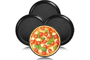 Onader Pizzablech 4er Set, 26cm Rund Pizzaform für Backen & Servieren, Edelstahl Pizza Backblech mit Antihaftbeschichtung, Ungiftig & Gesund, Langlebig & Leicht zu reinigen