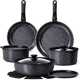 GiPP Frying Pan and Saucepan Set with Non-Stick Ceramic Coating - 15 Piece Set with Detachable Handles, Non-Toxic, Suitable f