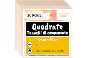 Creative Deco 20 x Compensato 40 x 40 cm Pannelli Legno Betulla 3mm | Pannelli Compensato 400x400x3mm (+/- 2mm) | Fogli di Legno per Decorazione, Modellare, Pannelli Taglio Laser, Pirografia, Pareti