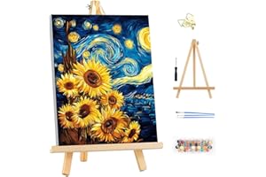 MEIYUDA Dipingere con i Numeri Adulti con Telaio Notte stellata, Kit di Pittura a Olio su Tela, Fai-da-Te Pennelli Pittura a Pigmento Acrilico Disegno, Decora la Casa Regalo 25x35cm