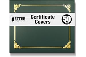 50 Pack Certificate Holders, Diploma Holders, Document Covers with Gold Foil Border, by Better Office Products, for Letter Size Paper, 50 Count (Hunter Green)