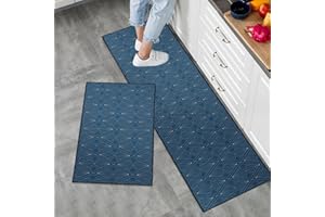 LY4U 2 Pieces Kitchen Rugs and Mats, TPR Backing Non-slip Floor Mat, Water Absorbent Runner Set Machine Washable, 43x75+43x120cm