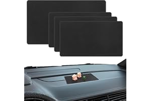 HENGBIRD 4 Pezzi Tappetino Antiscivolo Auto, 3 Piccoli e 1 Grande Silicone Nero, Riutilizzabile Senza Colla per Cruscotto, Occhiali, Chiavi, Supporto Telefono