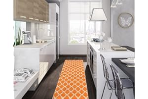 OTTOMANSON Można prać w pralce, marokańska kratka, antypoślizgowy gumowy spód, 6 x 15 cm, tradycyjny chodnik do przedpokoju, kuchni, sypialni, przedpokoju, 50 x 150 cm, pomarańczowy