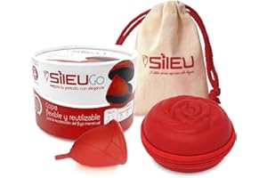 ‎SILEU Sileu Go Pack: Menstruationstasse Modell Rose - Initiationsmodell - Ökologische Alternative zu Tampons und Damenbinden - Größe L, Rot, Standardflexibilität + Rosenförmiges Etui, Rot