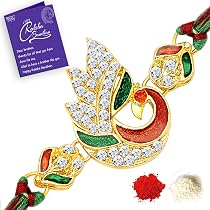 Sukkhi Gold Plated Kundan Designer Rakhi For Brother - With Roli Chawal & Greeting Card