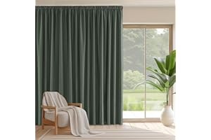 PONY DANCE Zasłony z taśmą marszczącą, do salonu, na duże okna, 1 sztuka, wys. 245 x szer. 300 cm, nieprzejrzyste, termoizolacyjne, zaciemniające, szaro-zielone