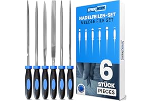 EffektWerk - 6-tlg. Nadelfeilen-Set für Holz, Metall, Kunststoff & Schmuck - 160 x 4 mm - Kleine Rund-, Halbrund-, Vierkant-, Dreieck-, Flach- und Flachspitzfeilen