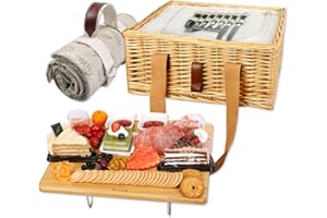 Hap Tim Wicker Picnic Basket for 2 with Mini Folding Wine Picnic Table & Large Insulated Cooler Bag & Cutlery Service Kits for 2 Person, Couples Gifts, Wedding Gifts (Y2307-2-CM)