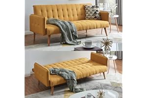 Bravich Mario 3 Seater Sofa Bed - Gold. Linen Fabric Click Clack Sofa Bed, 3 Seater Sofa To Double Bed. Sofa Beds For Space Saving Furniture, For Living Room, Bedroom & Guest Room