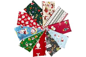 Jukway 10 Pezzi Tessuto Natalizio, Tessuto Cotone Tessuti Natalizi Stampati Stoffa Patchwork Artigianali Fasci di Panni per Cucito, Quilt, Decorazioni Fai da Te, Lavoro Manuale (25 x 25 cm)