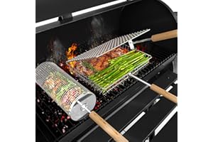 IVTIVFU Grill Basket Set (2PCS, 1 Rectangular + 1 Round) with Removable Wooden Handle, 304 Stainless Steel, Grilling Accessories for Fish Shrimp Vegetables, Gifts for Men Dad, Outdoor BBQ Camping