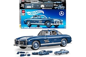 MATTEL BRICK SHOP Hot Wheels Mercedes-Benz 300 SL Samochód kolekcjonerski do zbudowania z klocków w skali 1:12 (1500 elementów) i metalowy minimodel, kolekcjonerski zestaw prezentowy, HWW25