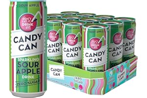 Candy Can, Sour Apple, Fizzy Drink, Nostalgic American Soda Flavours, Sugar Free, Sparkling Pop Cans (330ml x 12 Pack)