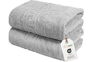 nice homeit Lot de 2 Grandes Serviettes de Bain 100 x 150 cm – Extra Large Serviette de Bain en 100% Coton Fil à Anneau – Extra Doux et Absorbant. Fabriqué en Italie (Gris Clair)