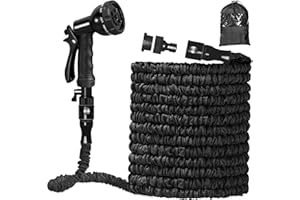 AIGUMI Garden Hose Pipe 100FT,Expanding Hose Pipe with 8 Function Spray Gun,Flexible Garden Hose Anti-Leakage Lightweight Easy Storage(100FT, Black)