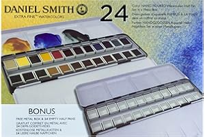 Daniel Smith Color Hand Poured Pan Set with BONUS Metal Box and Empty Half Pans, 24 Unità (Confezione da 1)