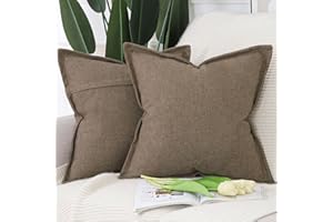 Madizz Juego de 2 Suave Lino Decorativo Funda de cojíns con Borde Ancho Lujo Estilo Fundas de Almohada para el sofá Dormitorio Marrón Cuadrado 45 x 45 cm