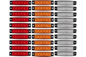 GSRECY 30pcs 12V 6 LED Red+White+Yellow Truck Trailer Side Marker Indicators Truck cab marker lights