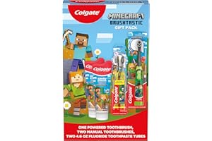 Colgate Kids Minecraft Toothbrush and Kids Toothpaste Gift Set, Includes Minecraft-Themed Battery Toothbrush, 2 Bubblegum Flavored Fluoride Toothpastes, and 2 Manual Toothbrushes