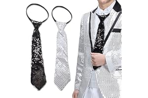 EUPSIIU 2 Pièces Cravate à Paillettes, Noir Argent Cravate avec Élastique, Accessoires à Paillettes pour Homme Femmes, Costume à Paillettes pour Carnaval Fête à thème Danse Disco Banquet