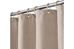 LinTimes Flachs Leinen wie 240GSM Schwerer Stall Duschvorhang für Badezimmer mit Haken Hotel Luxus Stoff waschbar,Taupe,120x200 cm
