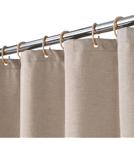 Douchegordijn van lichtbruin stof: waterdicht, afwasbaar, linnen stijl, lange stof - Elegant neutraal grijs getextureerd polyester gordijn - 183 x 214 cm Douchegordijn van lichtbruin stof: waterdicht, afwasbaar, linnen stijl, lange stof - Elegant neutraal grijs getextureerd polyester gordijn - 183 x 214 cm