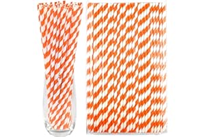 DESCONOCIDO 26 cm extra largo de papel para beber 100 recuentos, 0,6 cm de diámetro, rayas naranjas/blancas - pajitas altas biodegradables