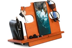 LAC EVERYTHING EVERYWHERE LAC stacja dokująca dla mężczyzny, uchwyt na telefon komórkowy, drewniany, stolik nocny, organizer, stacja ładująca, na zegarki, prezent dla męża, na rocznicę, urodziny, dla ojca, męża, pomysł na prezent urodzinowy