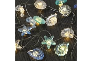 A.BIGWHALE Lichterketten Batterie mit Timer, Lichterkette Kinderzimmer Muscheln, 2M 20 LED Lichterkette Meerestiere Maritime Deko für Party Schlafzimmer Weihnachten Hochzeit Badezimmer, Deko Strand und Meer