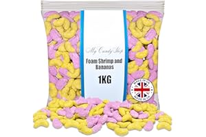 MYCANDYSHOP Original Banana And Shrimp Sweets - Sweets 1kg Bulk Bag - Pick & Mix Shrimps And Bananas Sweets - Retro Sweets, Hygienically Packed in UK for Parties & Sharing