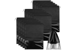 ACEHOME 15 PCS Travel Shoe Bag, Large Portable Drawstring Shoes Storage Bags Non-Woven Dust Proof Pouch Space Saving Organizer with Transparent Slot for Men Women Daily and Travel Use (Black)