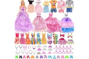 Festfun Vêtements & Accessoires de Poupée 4 Robes 1 Tenues 1 Robes de Soirée 1 Maillots de Bain 10 Chaussures 10 Cintres 12 Accessoires de Poupée de 11,5 Pouces(Poupée Non Incluse)