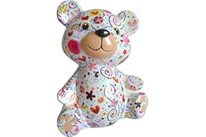 Pomme Pidou Salvadanaio Orso Cuori e Fiori in Bianco Orsetto Salvadanaio in ceramica H15 x L14cm