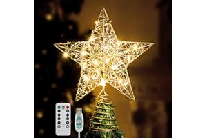 Roylvan Christmas Star Tree Topper with 8 Lighting Modes, USB Lighted Tree Topper with 20 LED Lights, Shiny Treetop Christmas Tree Decoration for Indoor Outdoor Holiday Home Ornament Gift, 9.8 Inch(H)