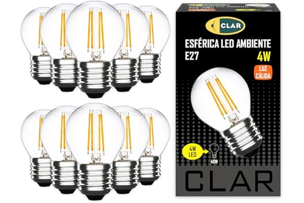 CLAR - Bombilla LED Vintage E27, Decorativa, Luz Cálida, 4W (Pack 10)