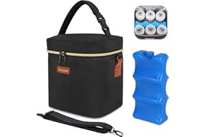 Mancro Torba chłodząca na mleko matki z opakowaniem lodowym, torba chłodząca na butelki dla niemowląt z paskiem na ramię pasuje do 6 butelek dla niemowląt 9 uncji do opieki Mama karmiąca, czarny