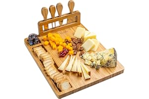 BLAUKE Bambusowa deska do sera z nożem do sera, zestaw 35 x 28 cm – drewniany talerz do serwowania serów i kanapek – deska do serwowania, drewniana deska do sera lub deska do krojenia, deska do serów,