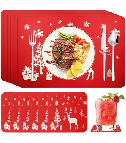 6 Sets De Table De Noël Lavables - 45x30 Cm En Lin Résistant à La Chaleur - Décoration Festive Pour Repas De Fête - 8
