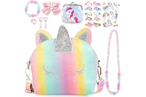 Joollurm 19Pcs Unicorn Purse for Girls, Unicorn Crossbody Bag Purse with Jewelry, Hairpin, Stickers Set, Pretend Play Accessories Birthday Presents Unicorn Gifts Toy for Girl, Toddler