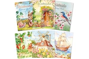 Kalysky 3 Pack A4 Water Colouring Book, Watercolour Workbook for Beginners, Watercolour Colouring Book for Adults, Watercolour Book for Painting, 160GSM Cold-Pressed Texture Thick Watercolour Paper