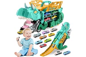 Pardofelis Camion Giocattolo per Bambini, Dinosauro Macchinine Giocattolo con 10 Macchinina, Portatile Camion Trasportatore, Giocattoli per Bambini per Regalo Ragazzi Età 3 4 5 6 7 8 (Verde)