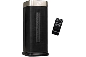 Russell Hobbs 14 Inch Space Portable Heater, 2000W Silent Oscillating Ceramic Electric Heater Black & Gold, Low Energy Digital Display, 5-Modes, 24hr Auto Timer, Overheat Protection, RHCTH2002G
