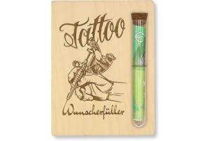 ‎ZUKLA ZUKLA Verpackung für Geldgeschenke Tattoo/Tätowierung - 13 x 10 cm - mit Reagenzglas - Originelles Holz Geldgeschenk - Tattoo Gutschein Geschenkbox