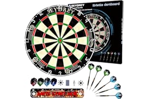 Seydrey Diana de Corcho con Flechas, Diana Oficial de Acero, Juego de 6 Dardos con Punta de Metal, 12 Plumas, Ranura giratoria