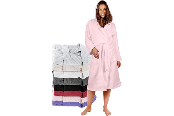 Twinzen Peignoir de Bain Femme - XS, S, M, L, XL - 100% Coton avec Capuche - Certifié OEKO-TEX® - Robe de Chambre Eponge 2 Poches, Ceinture - Doux, Absorbant et Confort