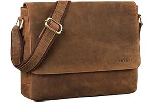 ROYALZ San Diego torba na ramię, męska, skórzana, skórzana torba do zawieszenia, płaska, prawdziwa skóra, aktówka z kieszenią na laptopa o przekątnej ekranu 15"